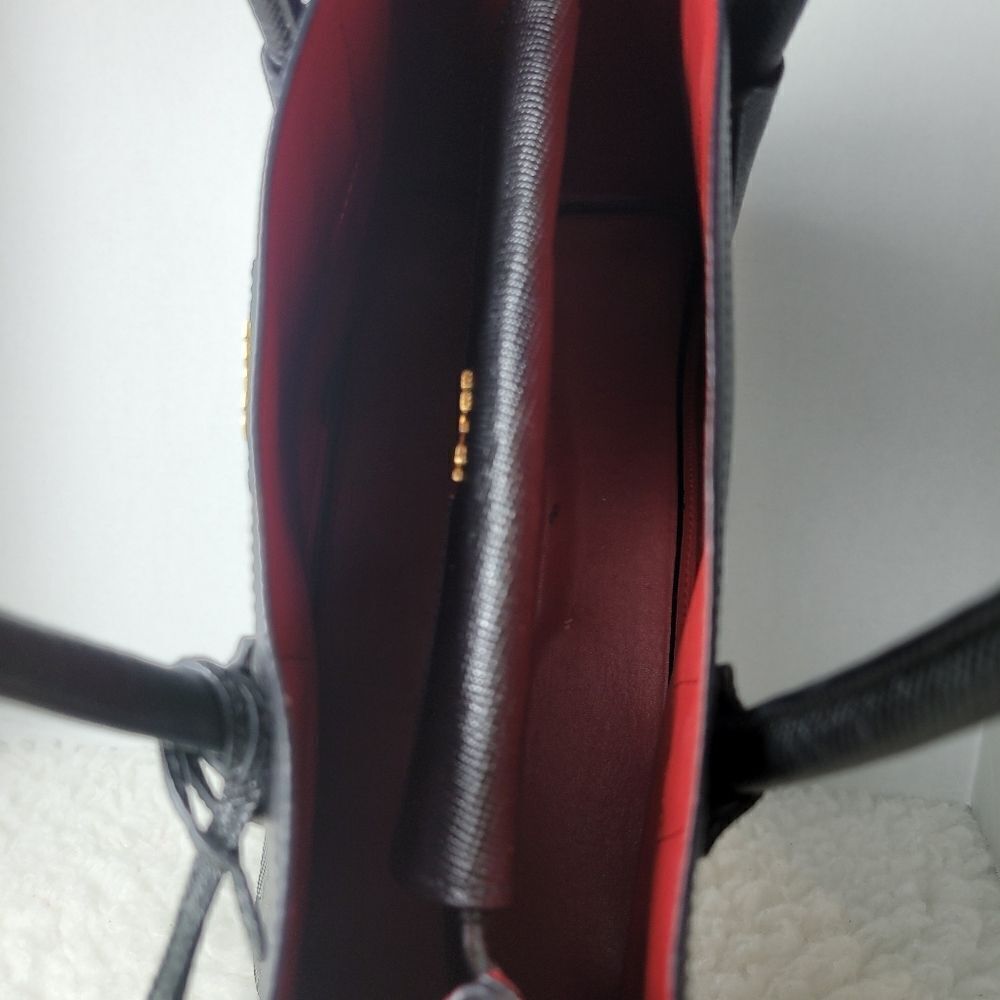 Prada Saffiano Women's 2 Tone Red And Black Large Double Tote Bag - Picture 5 of 15